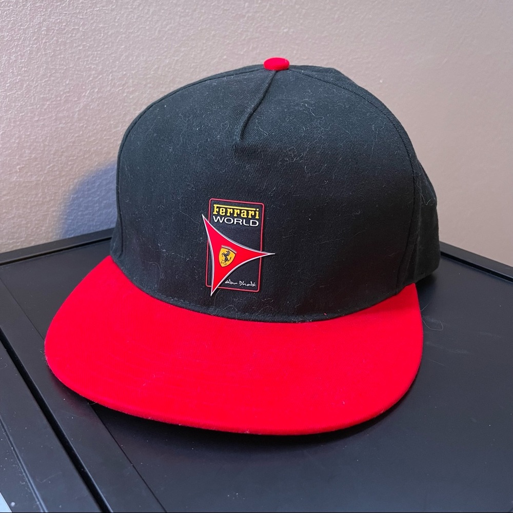 Ferrari World Abu Dhabi SnapBack Hat Black Red Adjustable Official Product